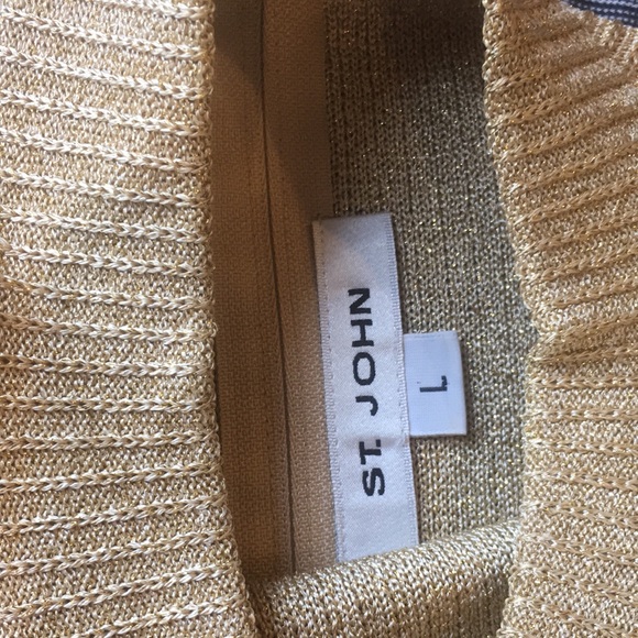 St John Gold Metallic Lurex Shimmer Short Sleeve Sweater Top Large - Picture 8 of 13